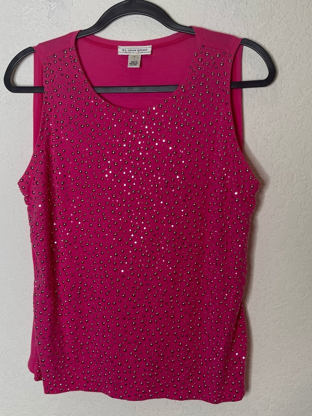 St. John Sport Pink Embellished Studded Size L Sleeveless Top Stretch